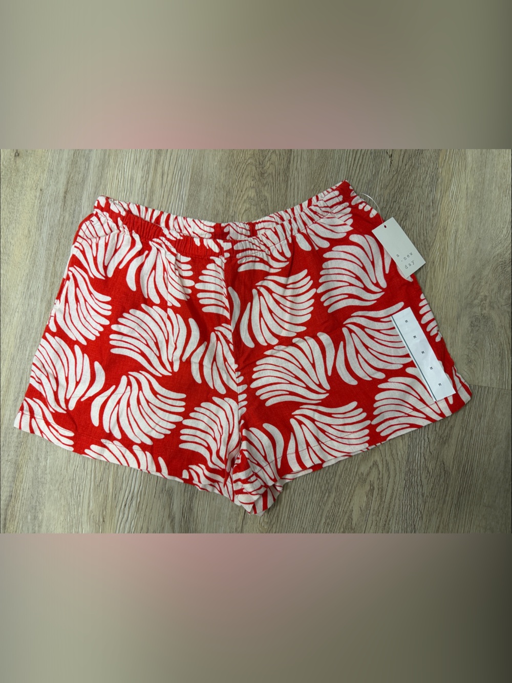 a new day Red Shorts with White Floral Swirl Print